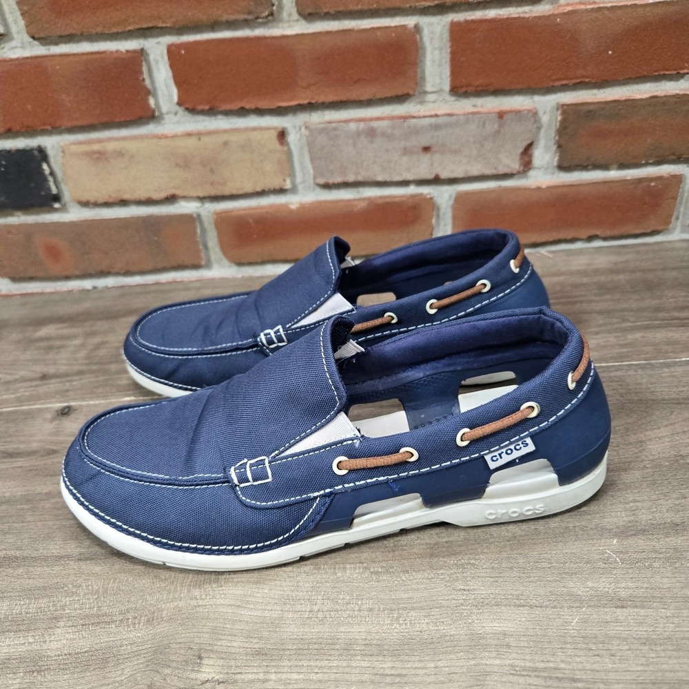 Croc Boat Shoe Canvas Mens Size 11 blue 15386 slip on nautical